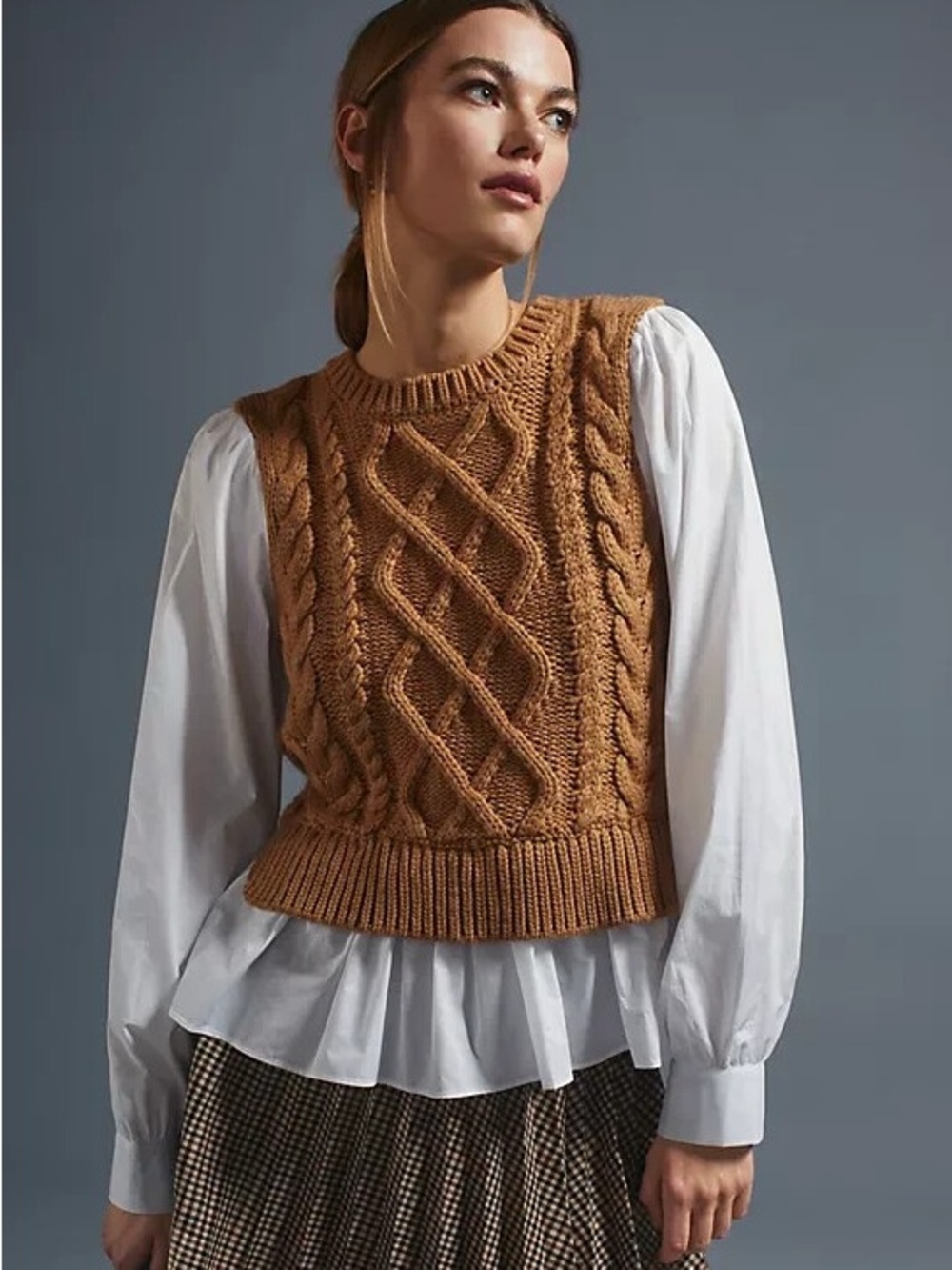 By Anthropologie Sweater Vest & Blouse Layered Top tan white size M